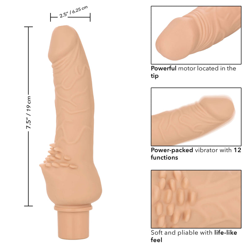 Rechargeable Power Stud Cliterrific silicone vibrator with 12 vibration functions and realistic feel.