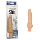 Rechargeable Power Stud Cliterrific silicone dildo in vanilla packaging, offering 12 intense vibration functions and realistic design.