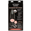 Optimum Power Rechargeable Grip-N-Stroke Vibrating Stroker packaging showcasing features and functions.