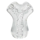 Cyclone Dual Chamber Stroker in clear design, featuring innovative textures for enhanced pleasure and easy grip functionality.