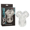 Cyclone Dual Chamber Stroker by California Exotic Novelties in clear design, featuring easy grip and innovative pleasure features.