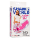 Shanes World College Tease Stroker Pink packaging featuring soft, stretchy design and ribbed internal chamber.