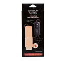 Optimum Series Vibrating Oro Simulator in packaging with multi-speed controller and lifelike mouth-like sheath. Premium male masturbator.