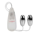 Pocket Exotic Double Bullet Vibrator Silver with dual connected bullets and controller from California Exotic Novelties.