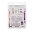 Pocket Exotic Double Bullet Vibrator Silver packaging with dual bullets and multi-speed features.