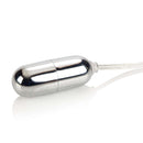 Ballistic Bullet Mini Vibrator with Purple Power Control featuring a sleek metallic design and cord for easy use.