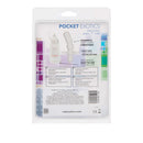 Pocket Exotics Anal T Vibrating Butt Plug Ivory packaging with details on powerful vibrations and ergonomic design.