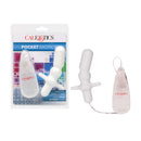 Pocket Exotics Anal T Vibrating Butt Plug Ivory in packaging showing anal probe and controller for powerful stimulation.