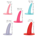 Image of She-ology Silicone Wearable Vaginal Dilator 5 Per Set with size measurements and colors.