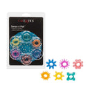 Senso 6 Pack Cock Rings featuring colorful options in a display package for enhanced intimate play.