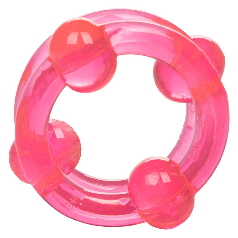 Pink double stacker ring with smooth contours and stimulating beads for enhanced support and pleasure.