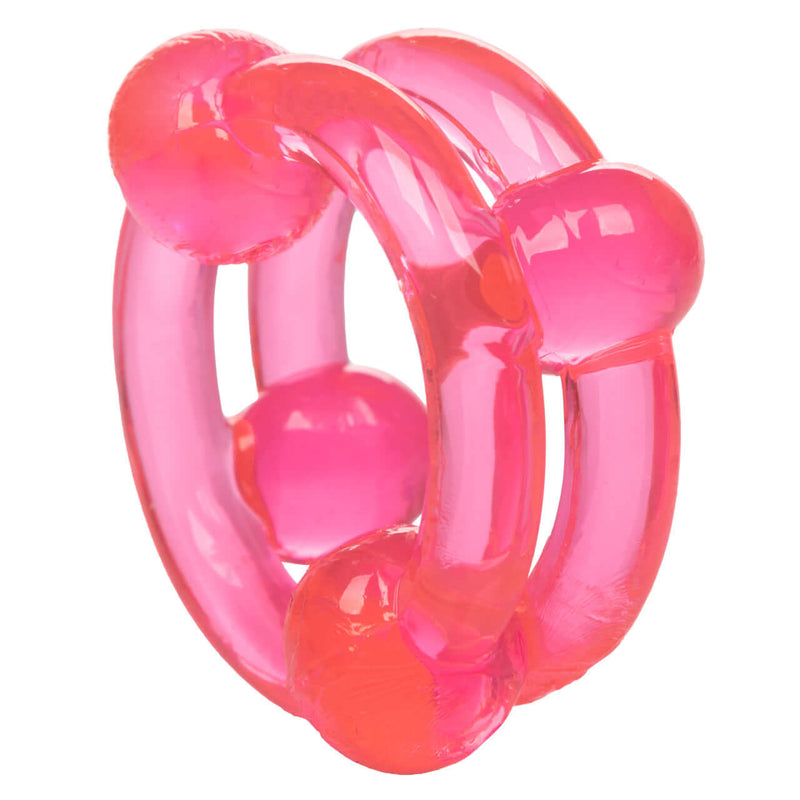 Island Rings Double Stacker in Pink - Double Support Stretchy Rings with Smooth Contours and Stimulating Beads for Enhanced Pleasure