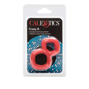 Crazy 8 Ring Red Cock Ring by California Exotic Novelties in packaging, providing dual support and enhanced pleasure.