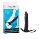 Accomodator Dual Penetrator Black with contoured design and scrotum ring for enhanced support and pleasure.