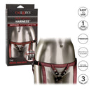 Her Royal Harness The Regal Duchess Adjustable Red packaging on a mannequin showcasing its premium design and adjustable features.