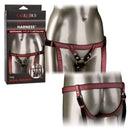 Her Royal Harness The Regal Duchess Adjustable Red showcased on a mannequin for a premium harness design.