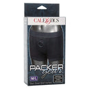 Packer Gear Black Boxer Harness M L packaging displayed on a mannequin, showcasing comfort and hands-free wear features.