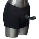 Packer Gear Black Boxer Harness M L displayed on a mannequin, featuring a discreet design with a supportive pouch.