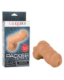 Packer Gear Ultra Soft Silicone STP Packer Tan displayed with its packaging, featuring lifelike design and stand-to-pee functionality.