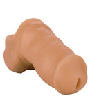 Packer Gear Ultra Soft Silicone STP Packer Tan displayed from a side angle, showcasing its lifelike design and wide opening.
