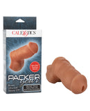 Packer Gear Ultra Soft Silicone STP Packer Brown in packaging with a lifelike design for stand-to-pee functionality.