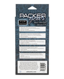 Packer Gear Ultra Soft Silicone STP Packer Black packaging showing hygienic features and dimensions.