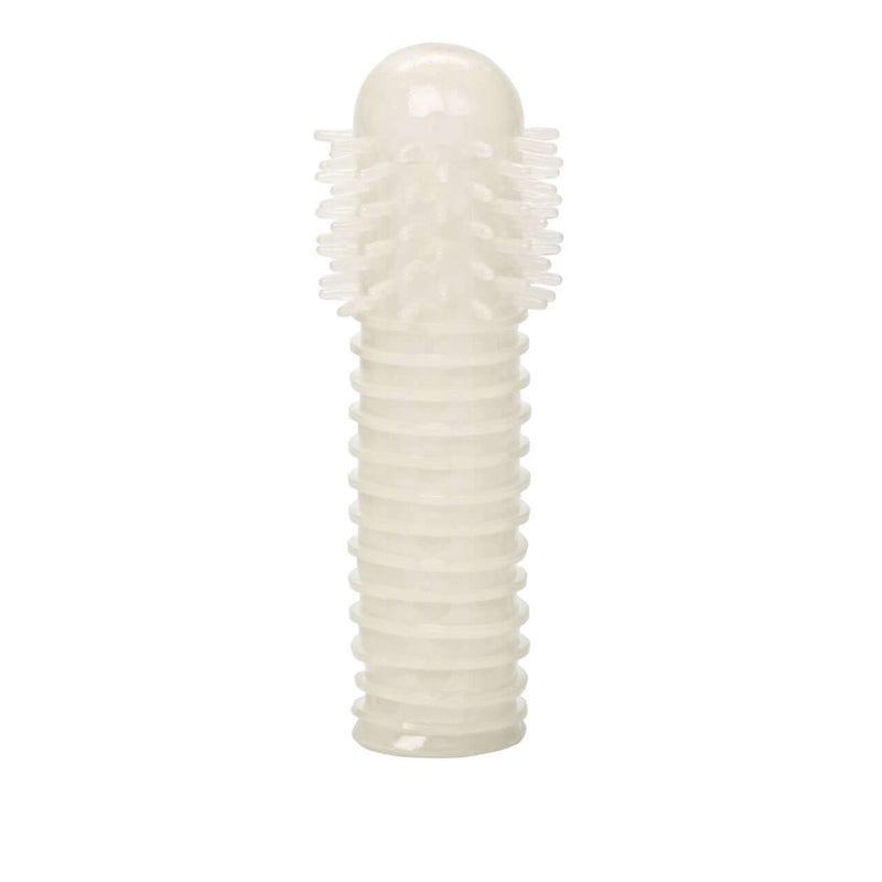 Glow-In-The-Dark Reversible Sleeve with nodules for enhanced stimulation, crafted from stretchy TPR material by California Exotic Novelties.