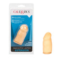 Smooth Latex Extension Cock Head 3 inch in packaging showing its flexible design for added length and comfort.
