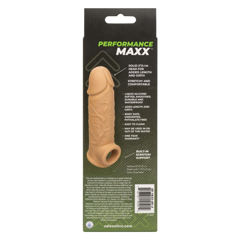 Performance Maxx 7-inch life-like penis extension with scrotum support, designed for enhanced pleasure and comfort.
