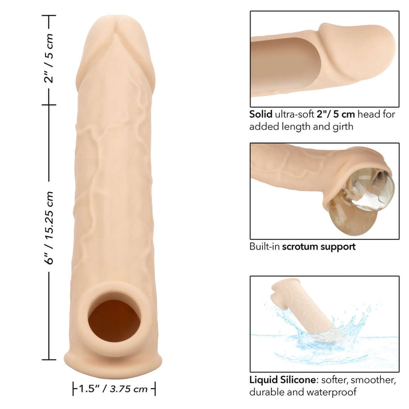 Performance Maxx Life Like 8-inch penis extension with hollow design, scrotum support, and ultra-soft silicone material for added pleasure.