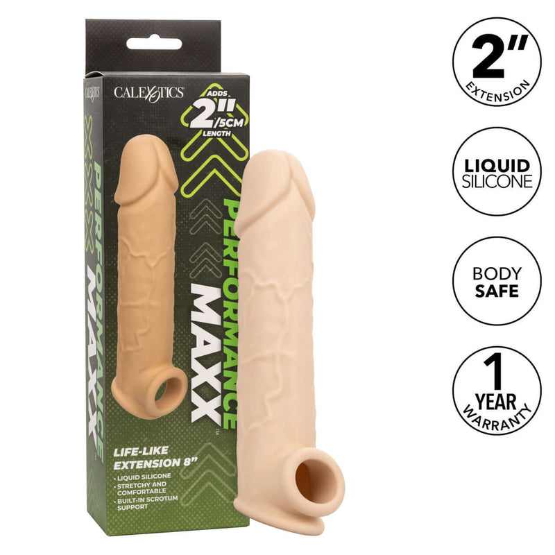Performance Maxx Life Like Penis Extension 8 inches with Packaging and Features Listed