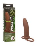 Performance Maxx Rechargeable Thick Dual Penetrator Brown with packaging showcasing its features and design.
