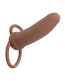 Performance Maxx Rechargeable Thick Dual Penetrator Brown with dual rings for enhanced pleasure.