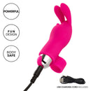 Intimate Play Rechargeable Finger Bunny Vibrator in pink with USB charging cord for customizable stimulation.