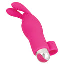 Intimate Play Rechargeable Finger Bunny Vibrator in pink silicone with playful ears and metallic base.