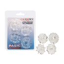 Basic Essentials TPR Enhancers 4 Pack Clear Rings featuring super stretchy design for enhanced performance and sensation.