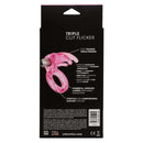 Triple Clit Flicker Ring Pink packaging showing features and benefits of the powerful couple’s enhancer.