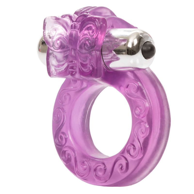 Intimate Butterfly Vibrating Cock Ring in purple, designed for clitoral stimulation and enhanced pleasure.