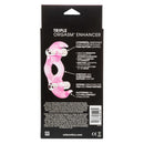 Back packaging of the Triple Orgasm Vibrating Cock Ring, highlighting its features and design.