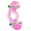 Triple Orgasm Vibrating Cock Ring in soft pink material with removable vibration features for enhanced pleasure.