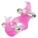 Triple Orgasm Vibrating Cock Ring in a soft pink color with removable vibration features for enhanced pleasure.