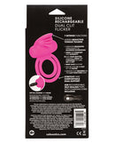 Rechargeable Dual Clit Flicker Enhancer Pink back packaging showcasing features and functions.