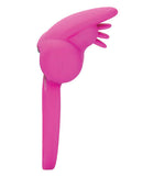 Rechargeable Dual Clit Flicker Enhancer Pink side view showing fluttering clitoral teasers and love ring design.