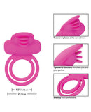 Rechargeable Dual Clit Flicker Enhancer Pink features clitoral teasers and a stretchy design for couples' pleasure.