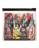Fuck Sauce Flavored Water Based Lubricant Variety 4 Pack in a clear bag with four different flavors.