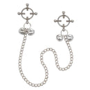 Nipple Grips 4-Point Nipple Press with Bells in silver, adjustable pressure, chain connection for enhanced nipple play.