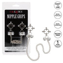 Silver 4-Point Nipple Press with Bells by California Exotic Novelties, fully adjustable and non-piercing for playful nipple stimulation.