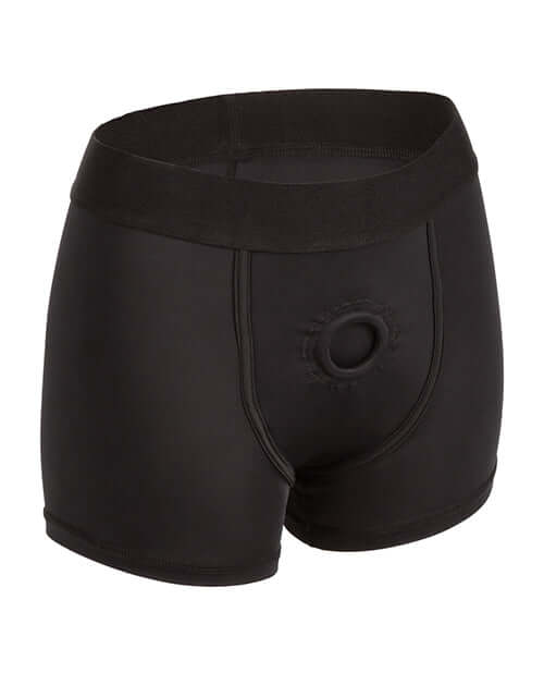 Black Boundless Boxer Brief Harness with reinforced O-ring and wide waistband for comfort and versatile play.