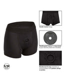 Boundless Boxer Brief Harness S/M with reinforced O-ring and double panel design for packers and dongs, gender-neutral, black.
