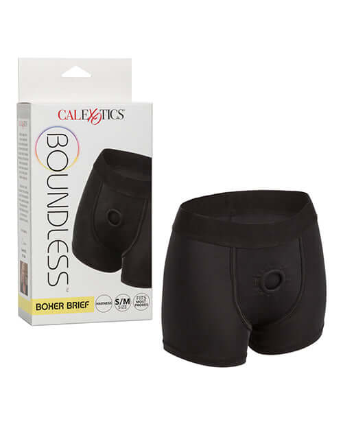 Boundless Boxer Brief Harness S/M by California Exotic Novelties, featuring reinforced O-ring and extra-wide waistband for comfort and performance.